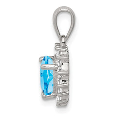 Sterling Silver Blue Topaz & CZ Pendant QC2932