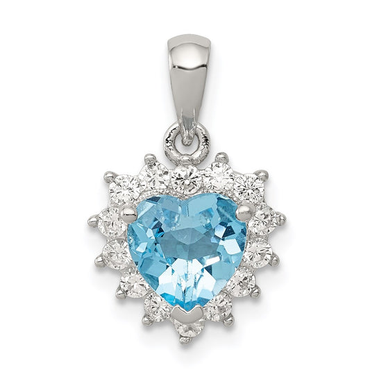 Sterling Silver Blue Topaz & CZ Pendant QC2932