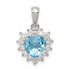 Sterling Silver Blue Topaz & CZ Pendant QC2932