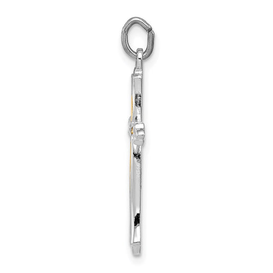 Sterling Silver Rhodium-plated and Vermeil Cross Pendant QC3354