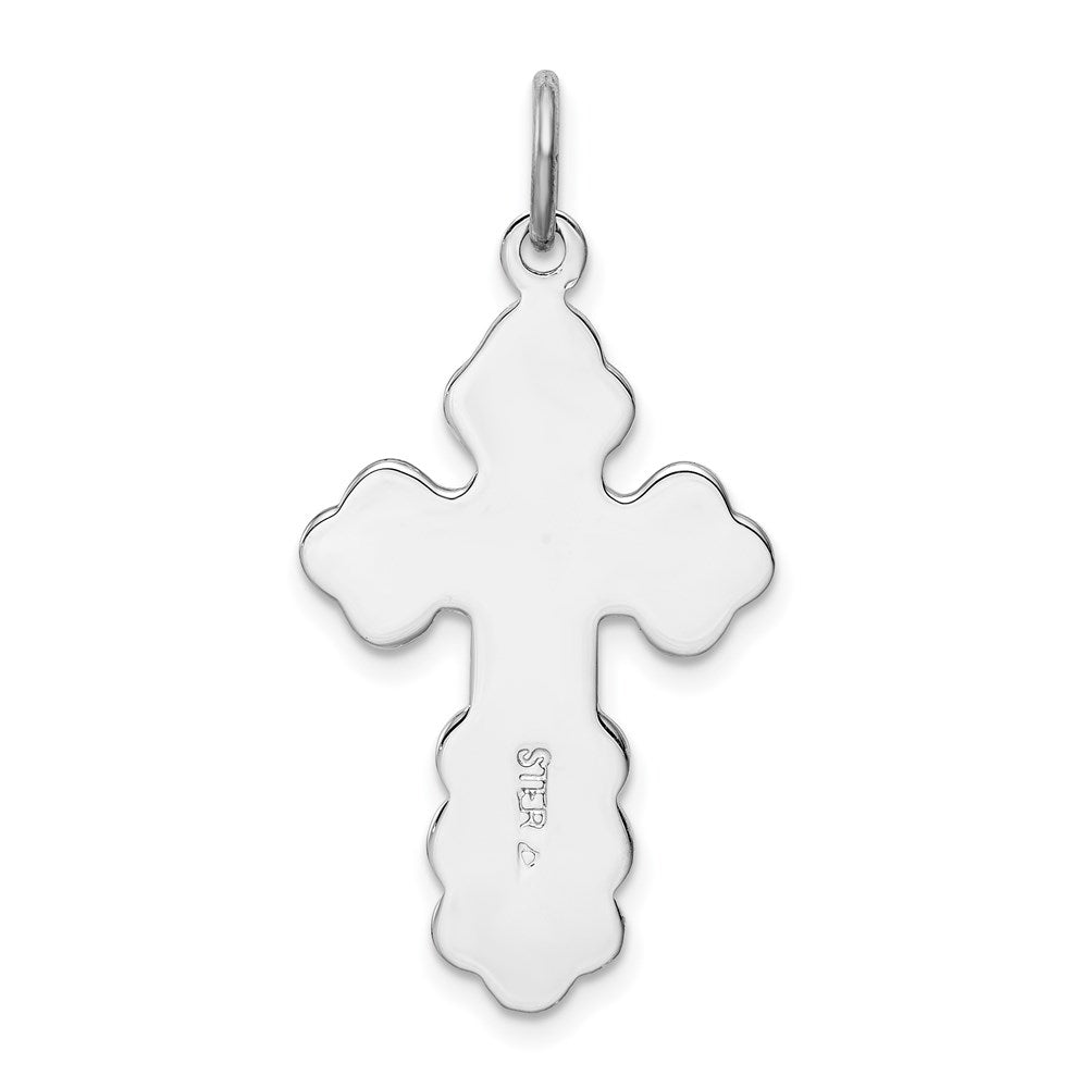 Sterling Silver Rhodium-plated Eastern Orthodox Blue Enamel Cross Pendant QC3372