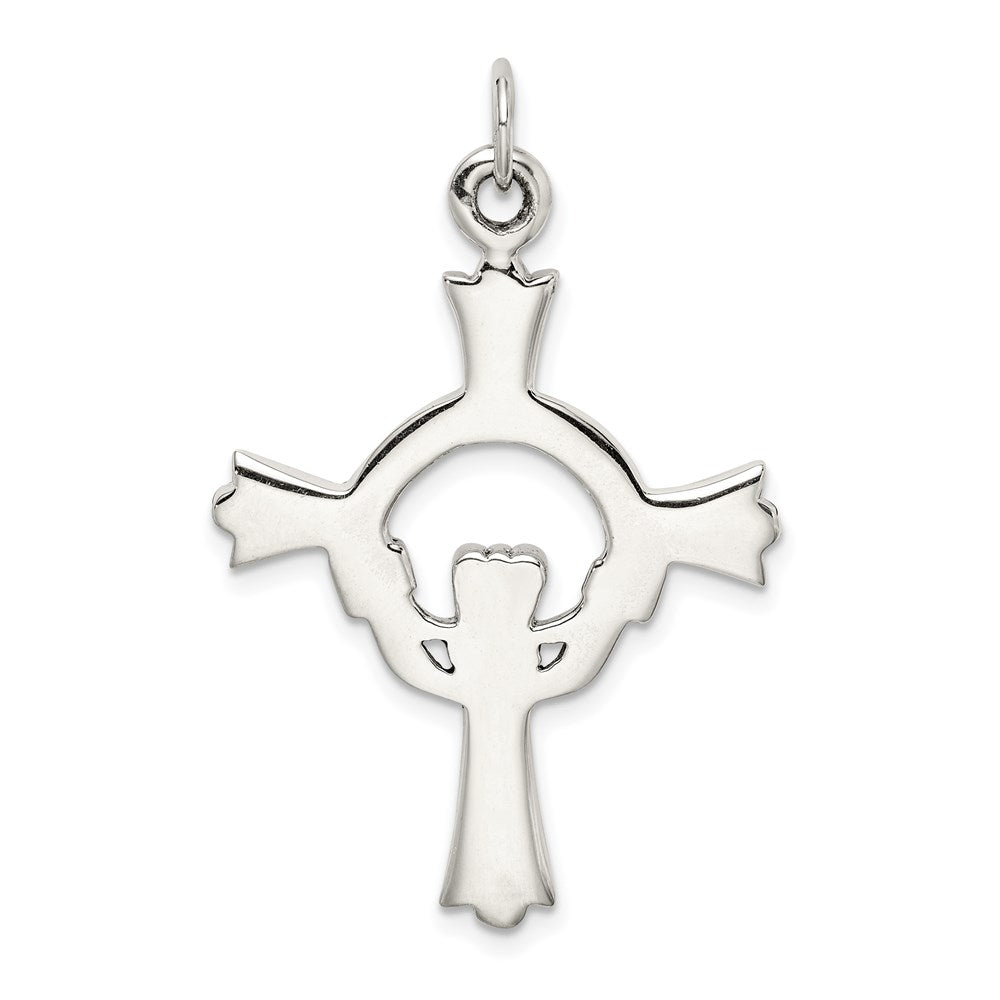 Sterling Silver Antiqued Claddagh Cross Charm QC3378