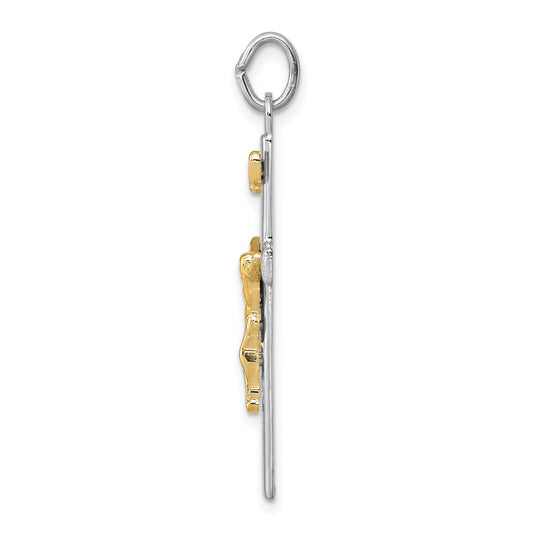 Sterling Silver Rhodium-plated & 18k Gold-plated INRI Crucifix Charm QC3387