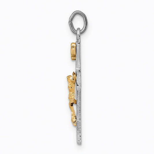 Sterling Silver Rhodium-plated Gold-tone INRI Crucifix Charm QC3394