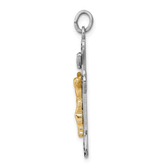 Sterling Silver Rhodium-plated & Vermeil Crucifix Pendant QC3416