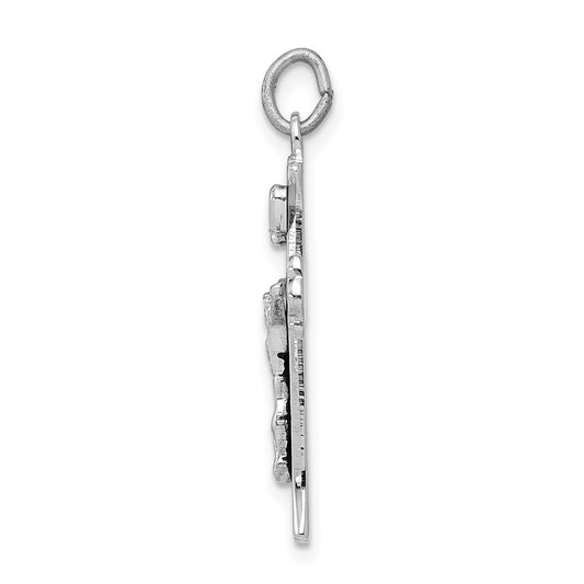 Sterling Silver Rhodium-plated Enameled INRI Crucifix Charm QC3423