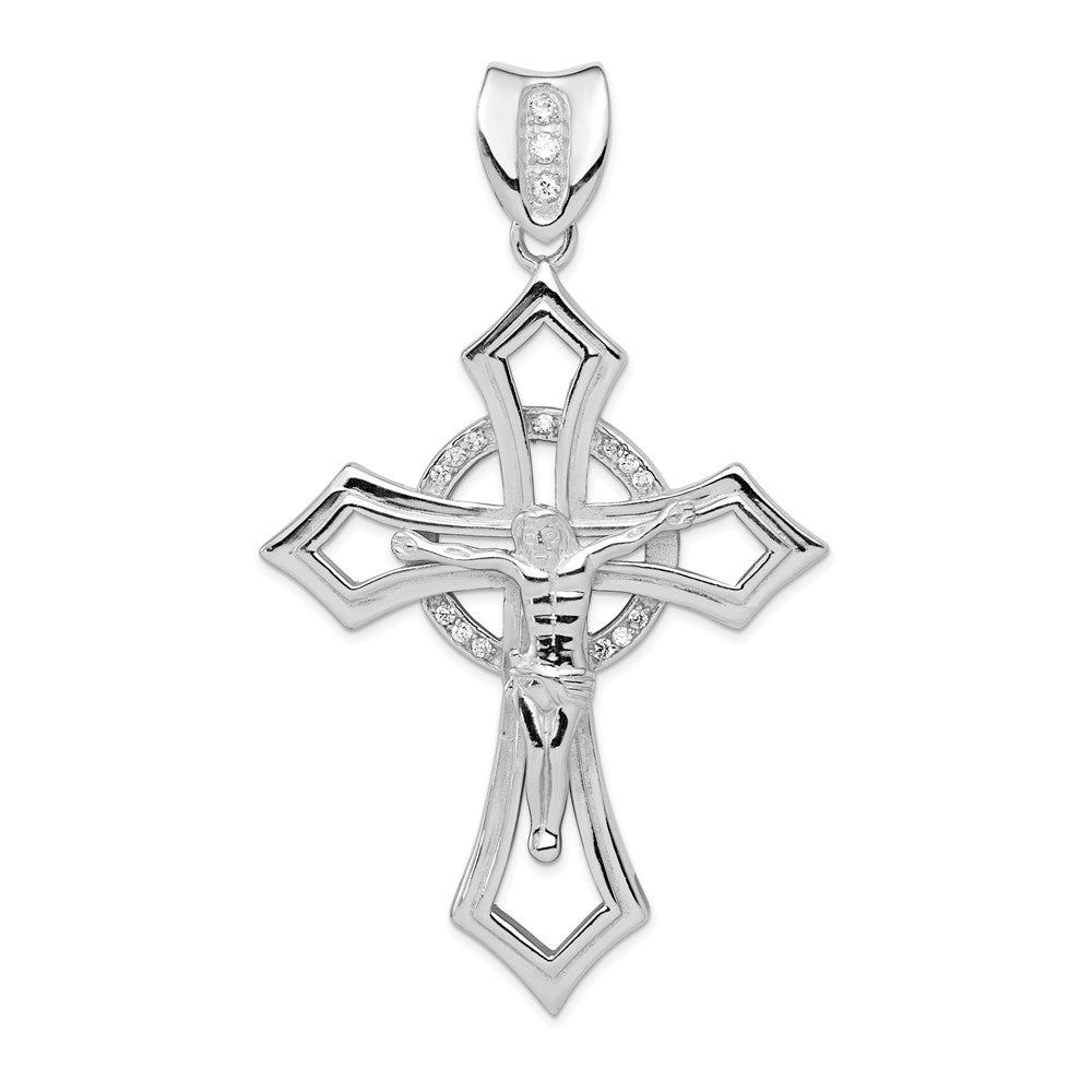 Sterling Silver Rhodium-plated CZ Crucifix Pendant QC3431