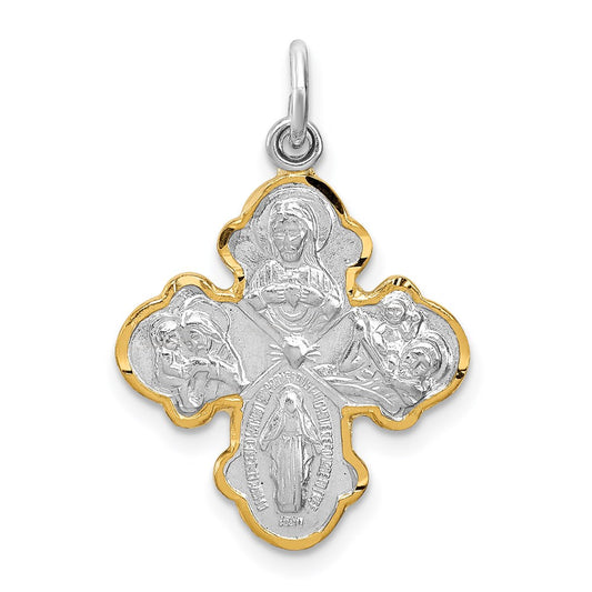 Sterling Silver Rhodium-plated & Vermeil 4-way Medal QC3462