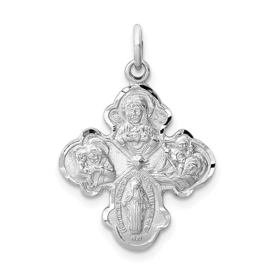 Sterling Silver Rhodium-plated Satin 4-way Medal QC3464