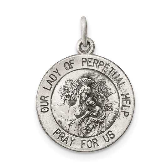 Sterling Silver Antiqued Our Lady of Perpetual Help Medal QC3513