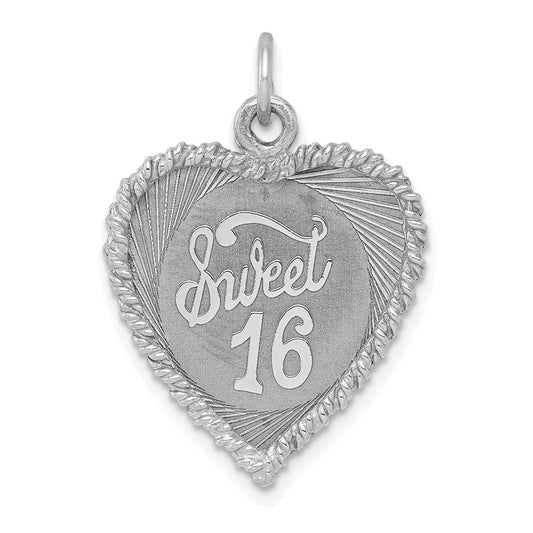 Sterling Silver Rhodium-plated Sweet Sixteen Disc Charm QC357