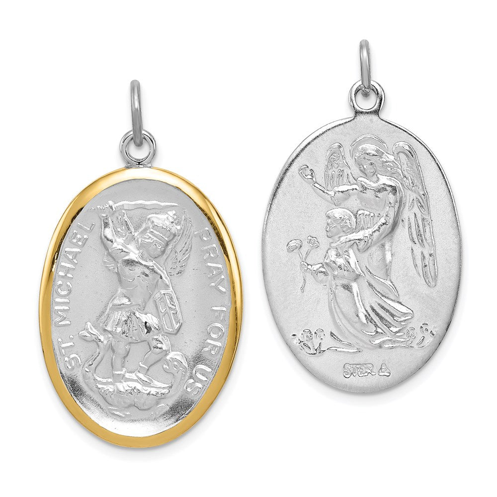 Sterling Silver Reversible Rhodium-plated & Vermeil St. Michael Medal QC3616