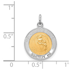 Sterling Silver Rhodium-plated & Vermeil Guardian Angel Medal QC3624