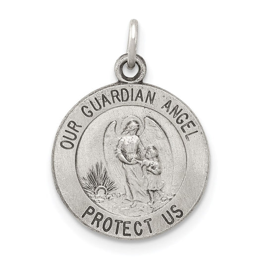 Sterling Silver Antiqued Guardian Angel Medal QC3625