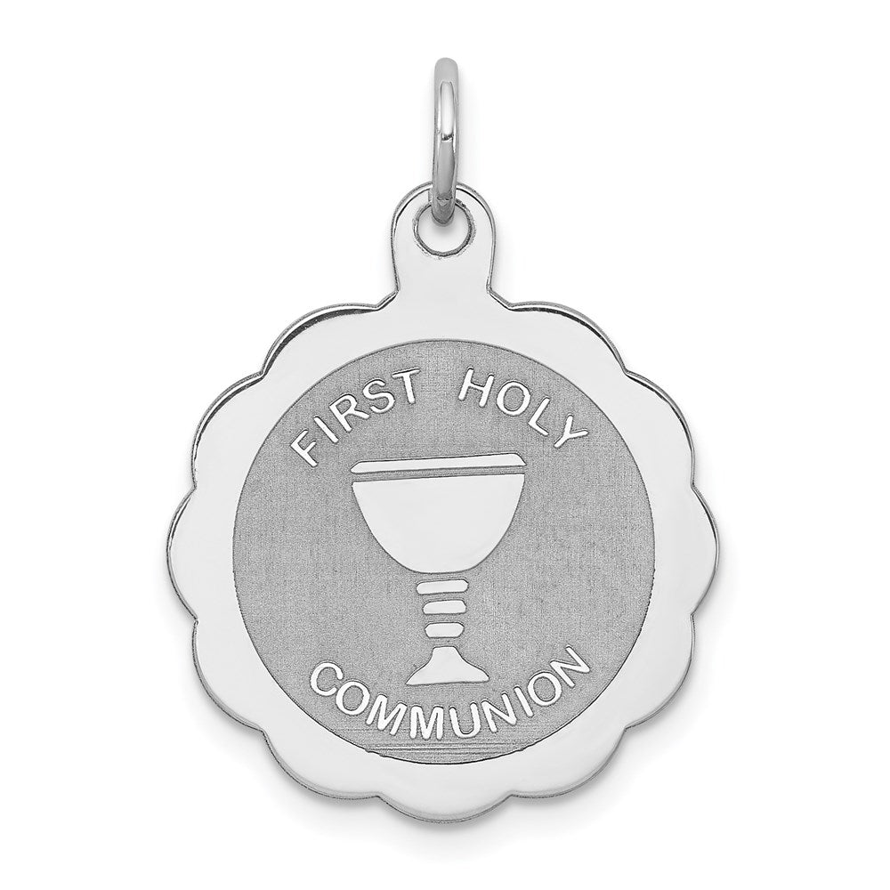 Sterling Silver Rhodium-plated First Holy Communion Disc Charm QC373