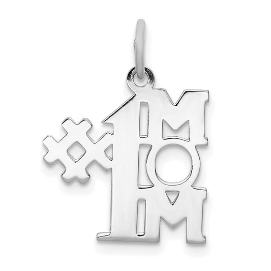 Sterling Silver Rhodium-plated # 1 Mom Polished Charm QC3740