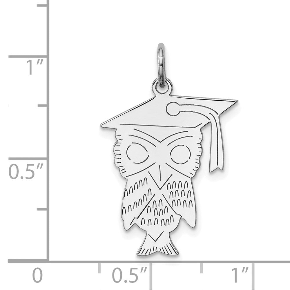 Sterling Silver Rhodium-plated Owl Polished Charm QC3752