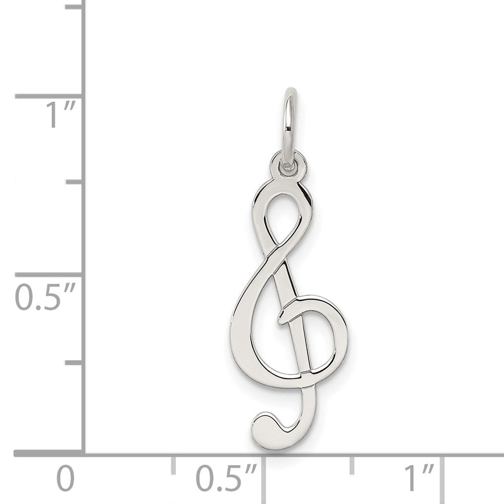 Sterling Silver Rhodium-plated Treble Clef Polished Charm QC3761