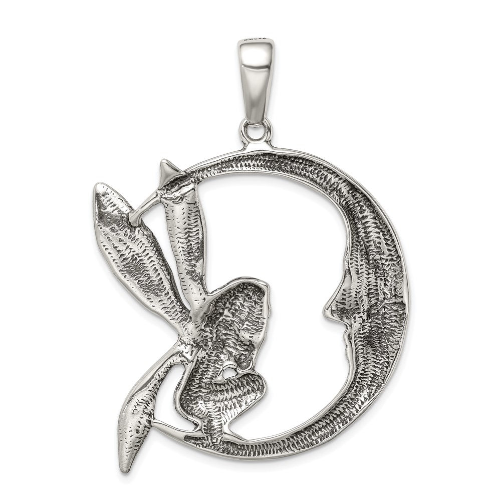 Sterling Silver Antiqued Moon/Fairy Pendant QC3905