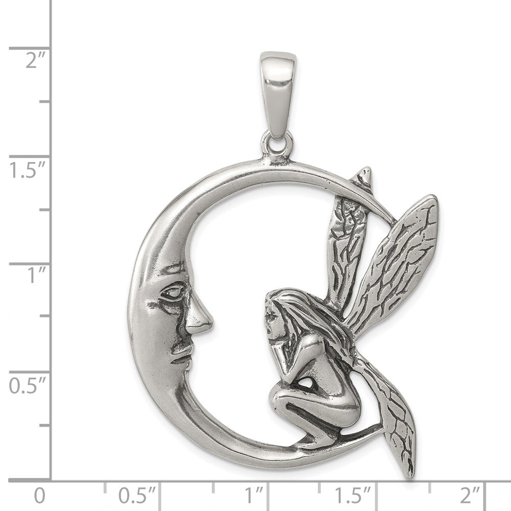 Sterling Silver Antiqued Moon/Fairy Pendant QC3905