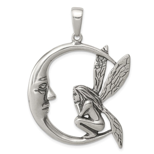 Sterling Silver Antiqued Moon/Fairy Pendant QC3905