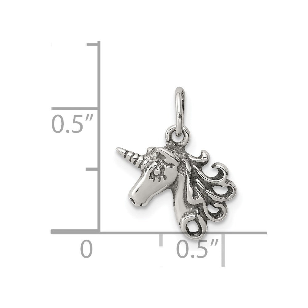 Sterling Silver Antiqued Unicorn Head Charm QC3926
