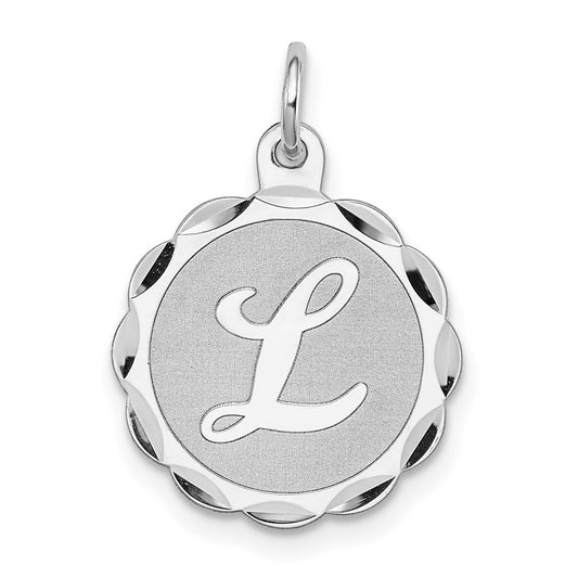 Sterling Silver/Rhodium-plated Brocaded Letter L Initial Pendant QC4161L