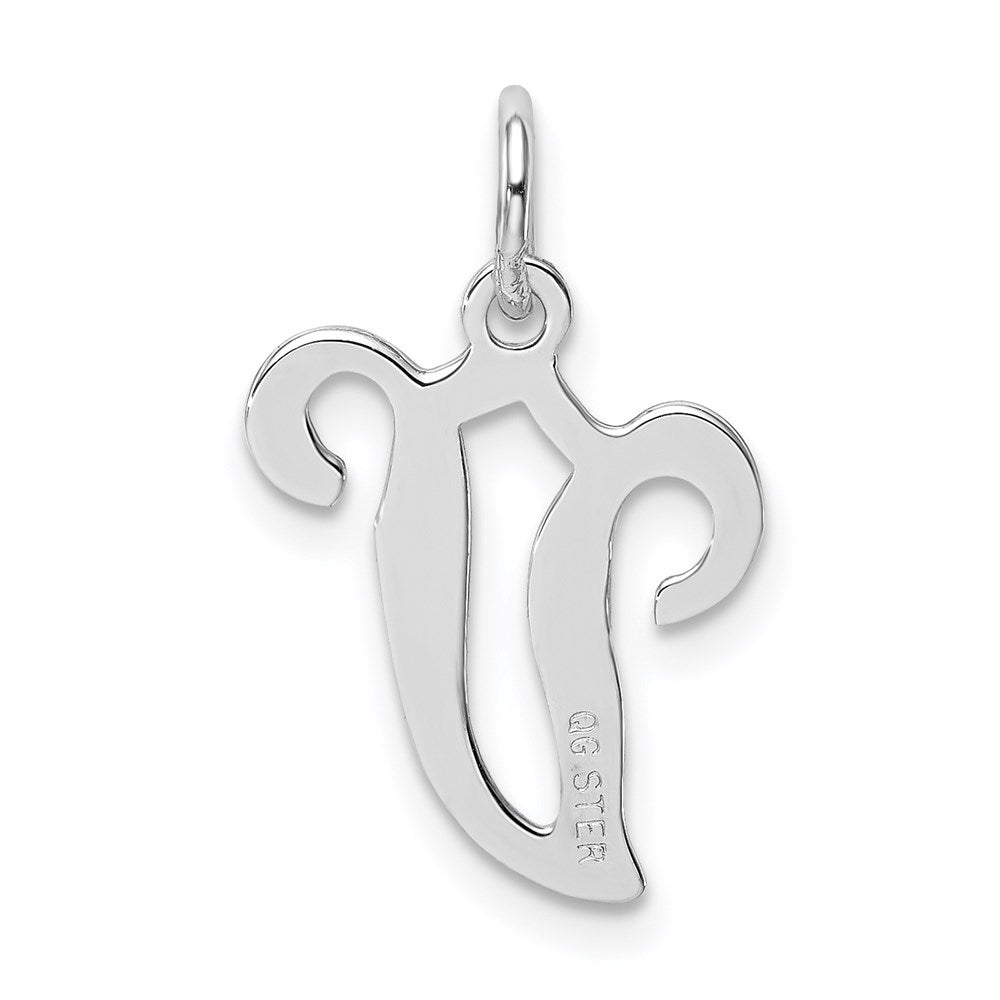 Sterling Silver Rhodium-plated Stamped Letter V Initial Charm QC4163V