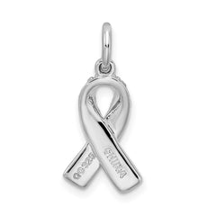 Sterling Silver Rhodium-plated Enameled Pink Ribbon Charm QC4181