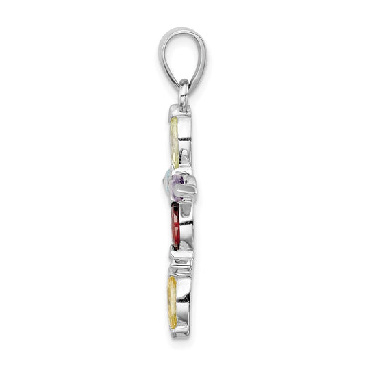 Sterling Silver Rhodium-plated Multi-Color CZ Cross Pendant QC4322