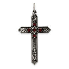 Sterling Silver Antiqued January Glass Birthstone Cross Pendant QC4328