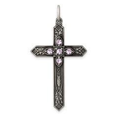 Sterling Silver Antiqued June Glass Birthstone Cross Pendant QC4333