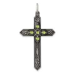 Sterling Silver Antiqued August Glass Birthstone Cross Pendant QC4335