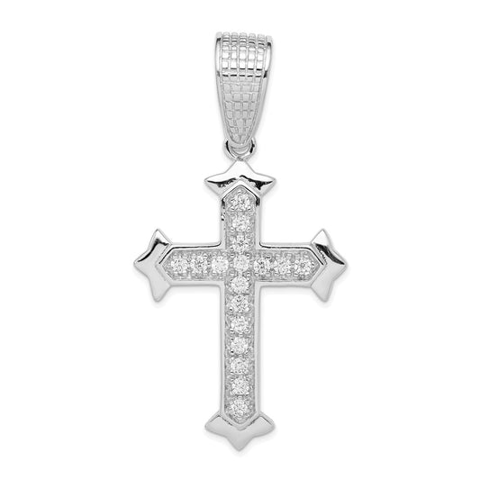 Sterling Silver Rhodium-plated CZ Cross Pendant QC4349