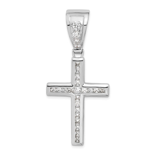Sterling Silver Rhodium-plated CZ Cross Pendant QC4350