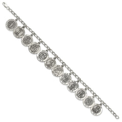 Sterling Silver Antiqued 12 Saints 8in Bracelet QC4383