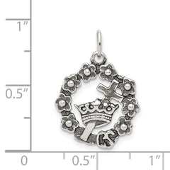 Sterling Silver Antiqued Cross, Crown & Wreath Charm QC4419