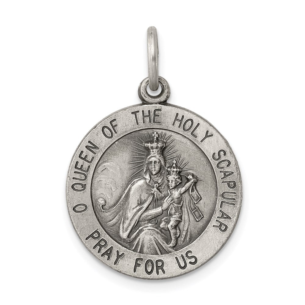 Sterling Silver Antiqued Queen of the Holy Scapular Medal QC459