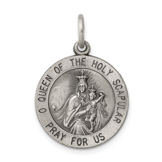 Sterling Silver Antiqued Queen of the Holy Scapular Medal QC459