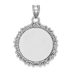 Sterling Silver Rh-plt Fancy Round Polished Front/Satin Back Pendant QC4702