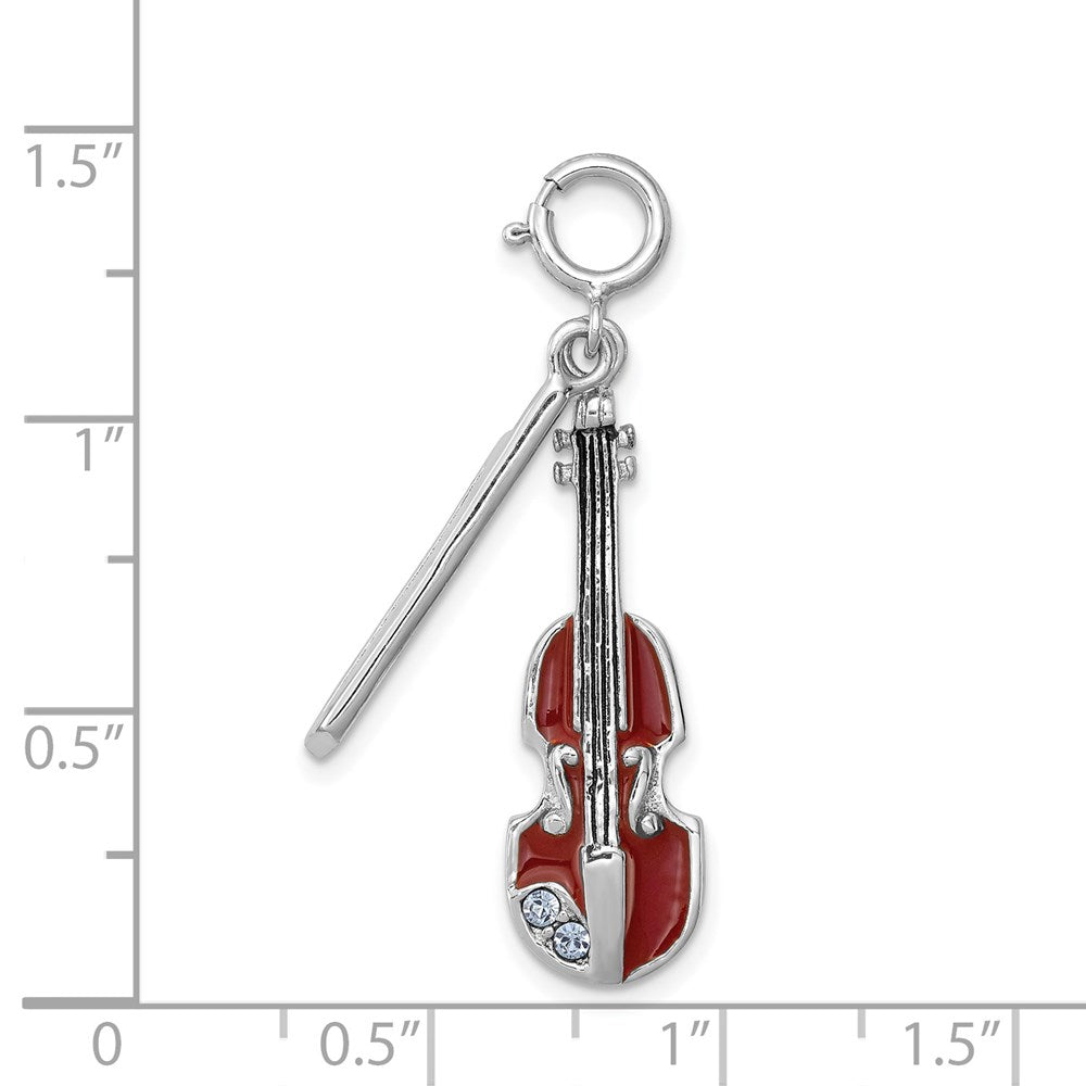 Sterling Silver Rhodium-plated Enameled & Preciosa Crystal Violin Charm QC4768