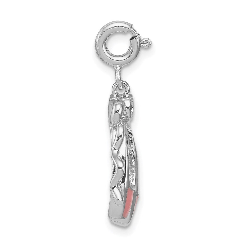 Sterling Silver Rhodium-plated Pink Enameled Ballet Slippers Charm QC4771