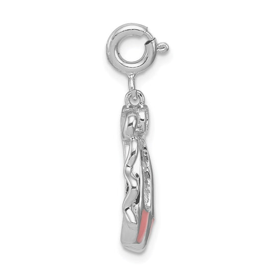 Sterling Silver Rhodium-plated Pink Enameled Ballet Slippers Charm QC4771