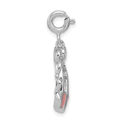 Sterling Silver Rhodium-plated Pink Enameled Ballet Slippers Charm QC4771