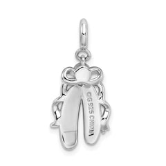 Sterling Silver Rhodium-plated Pink Enameled Ballet Slippers Charm QC4771