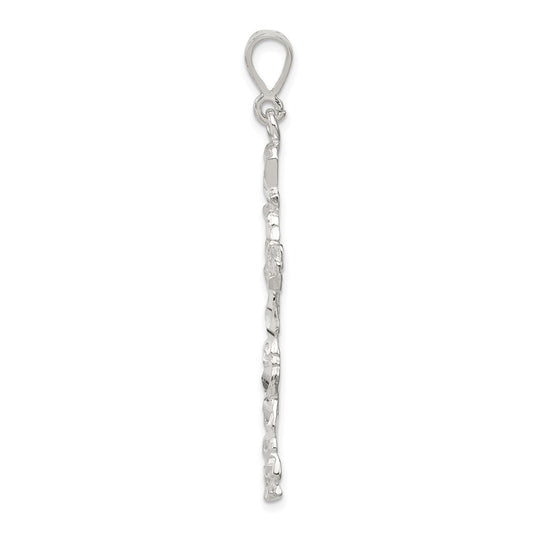 Sterling Silver Diamond -Cut Cross Pendant QC480