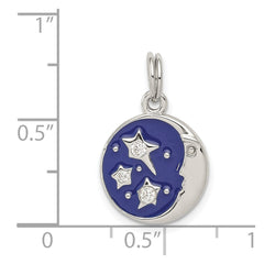 Sterling Silver Rhodium-plated Enameled and CZ Moon and Star Charm QC4806