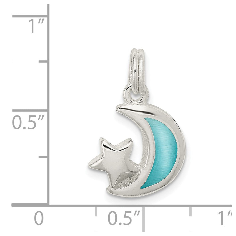 Sterling Silver Blue Enameled Moon & Star Charm QC4809