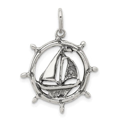 Sterling Silver Antiqued Sailboat in Wheel Charm QC4965