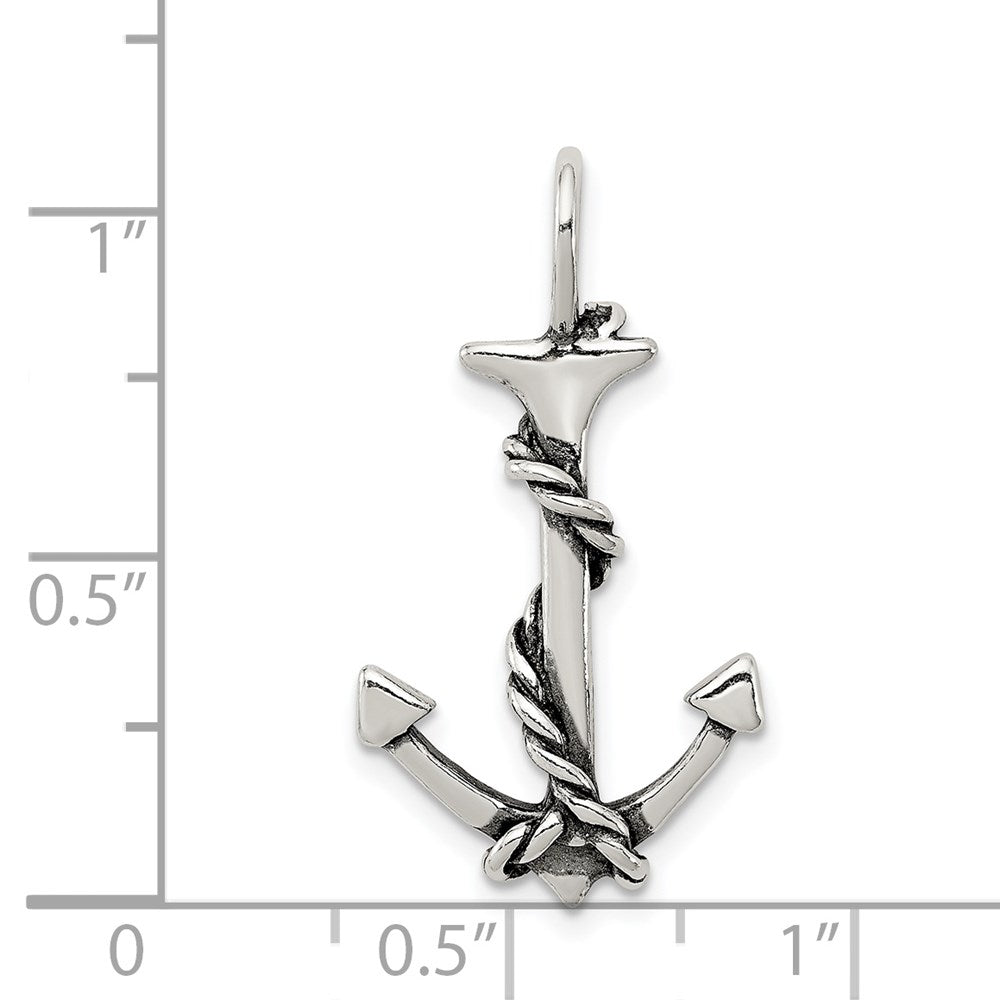Sterling Silver 3D Antiqued Anchor and Rope Pendant QC4971